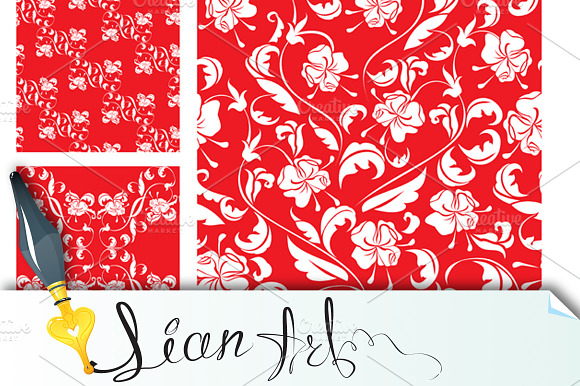 8 seamless patterns with white roses preview 4