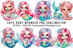 Cute Baby Mermaid PNG Bundle, a Graphic by Clipart Bloom