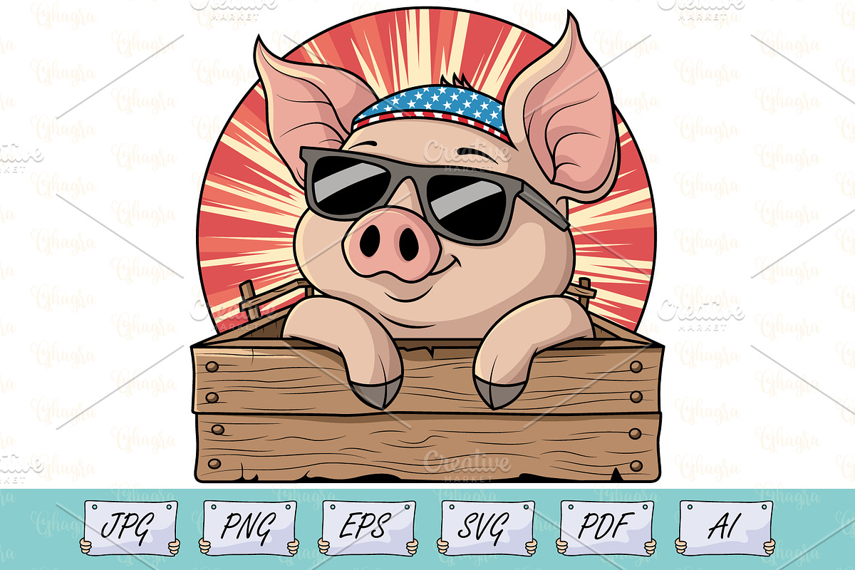 Patriotic Pig Vector Cartoon, an Animal Illustration by Ghagra (Photo 1 of 3)