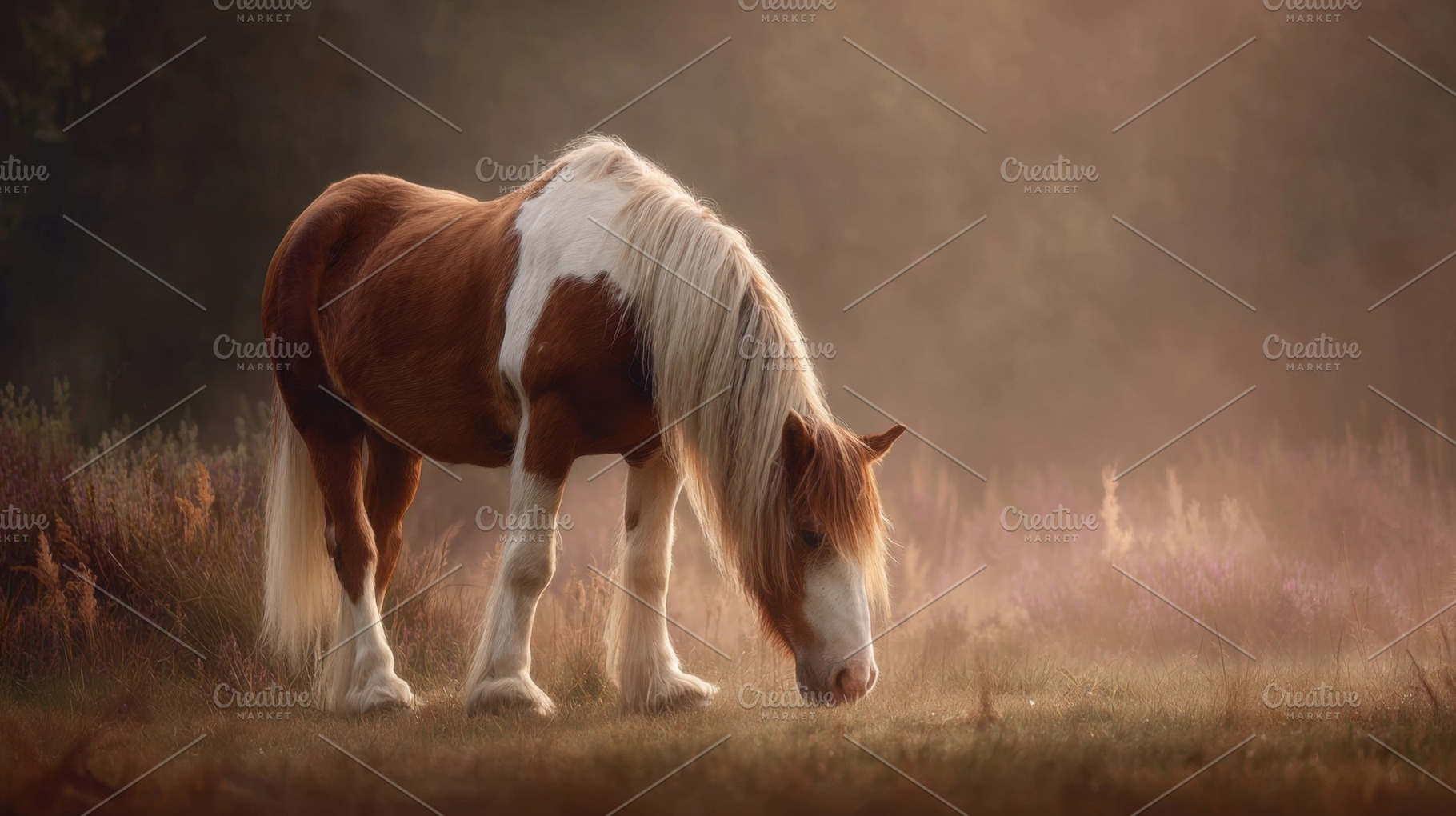 Horse grazing in soft light at dawn, a Photo by Beautiful things