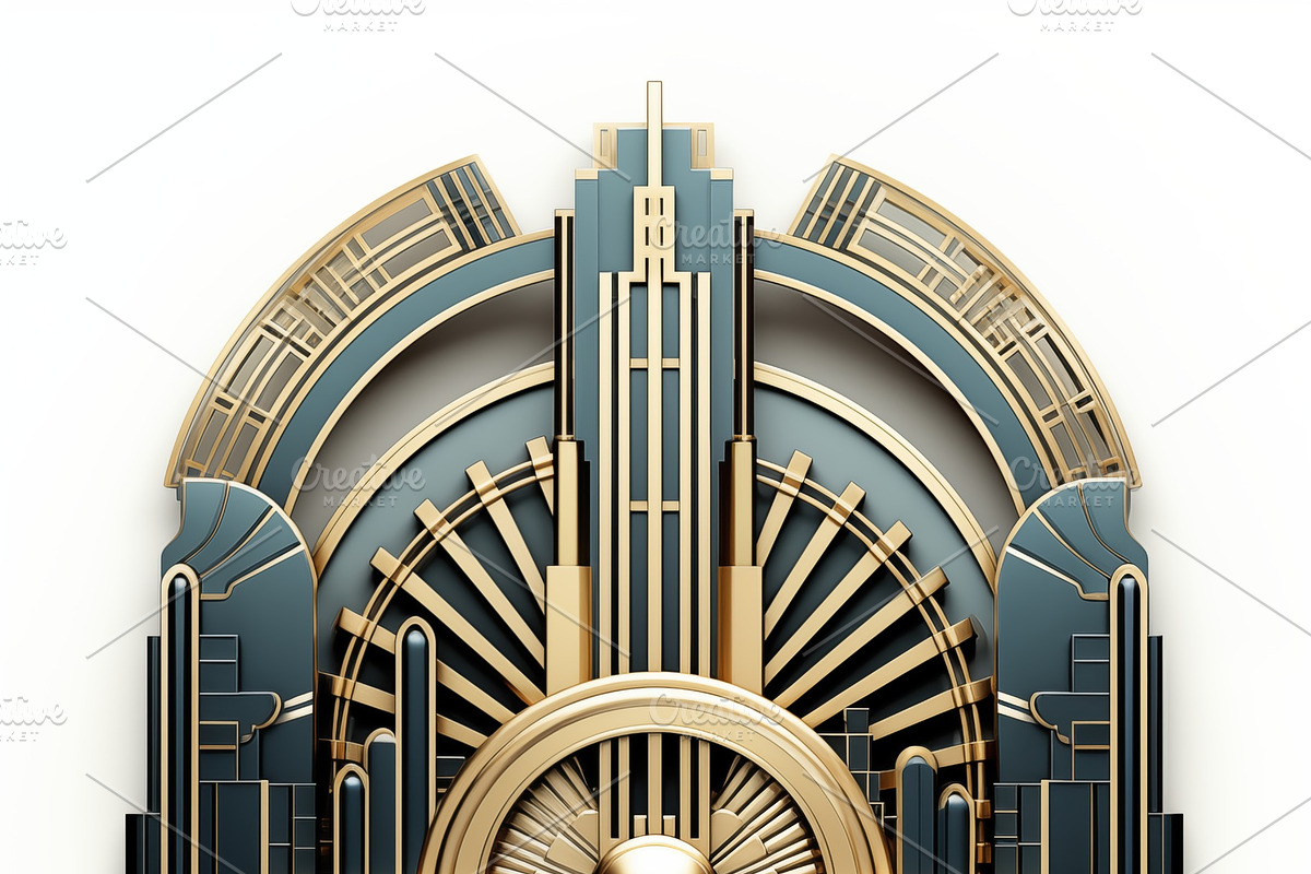 A stylized art deco design featuring geometric shapes, intricate patterns, and, an Object Graphic by Textures & Backgrounds