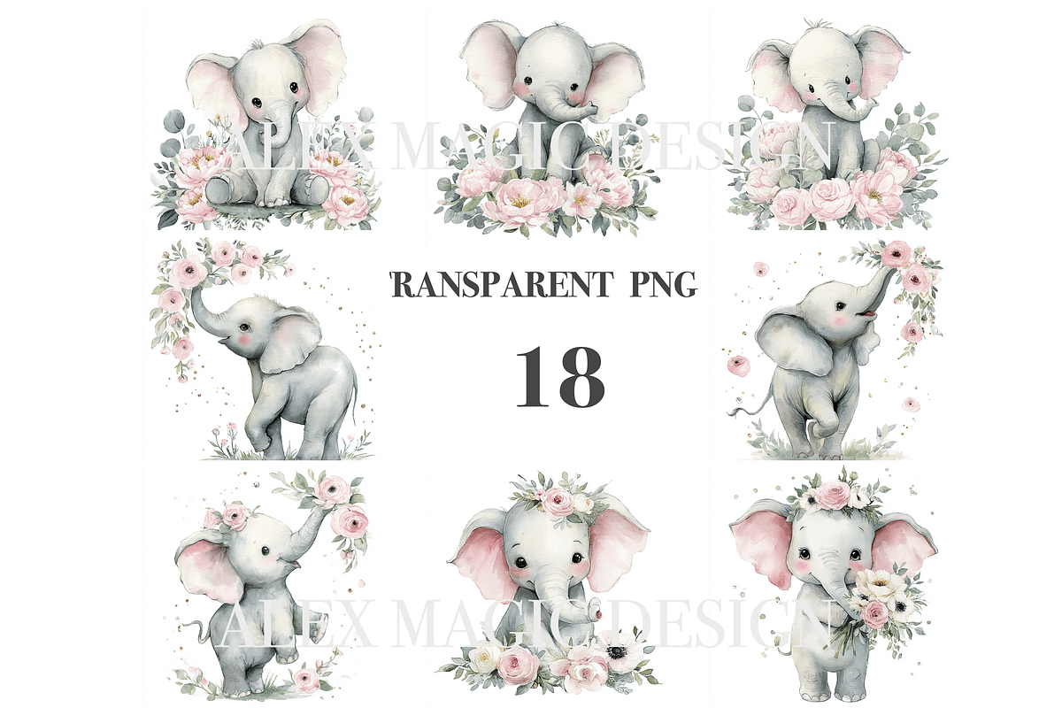 18 Baby Elephant Clipart, an Animal Illustration by Pati Charm Studio (Photo 3 of 8)