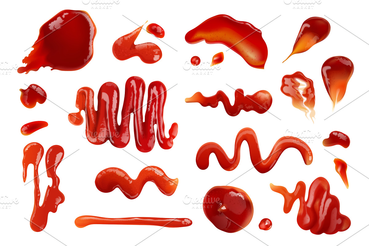 Realistic ketchup stains. 3d tomato, a Food Illustration by Stock-Smart-Start
