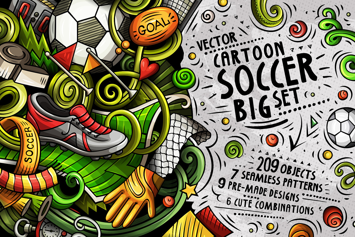 Soccer Cartoon Doodle Big Pack, a Decorative Illustration by BALABOLKA (Photo 1 of 10)