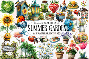 Summer Garden Watercolor Clipart, an Illustration by Designworld