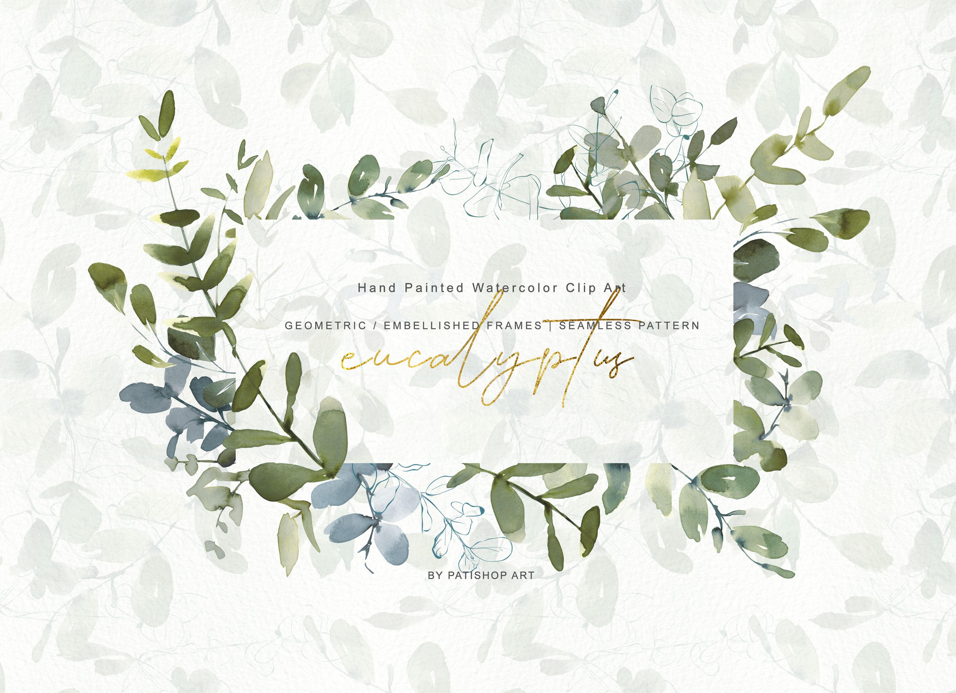 Watercolor Eucalyptus Clipart Set, an Illustration by Patishop Art