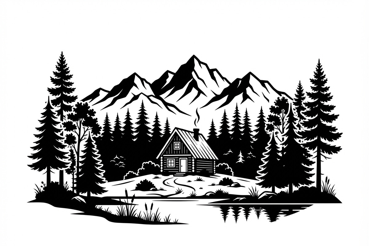 50 Forest Cabin Landscape Silhouette, an Empty State Illustration by Amazin_art (Photo 23 of 38)