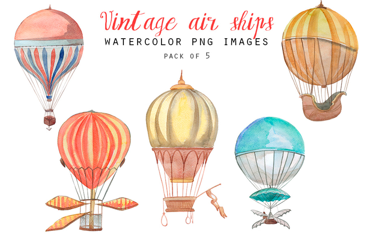 Vintage air balloons clipart, an Illustration by YesFoxy