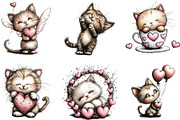 Whimsical Valentine Cats Clipart, an Illustration by CraftArtStudio (Thumbnail 4 of 6)