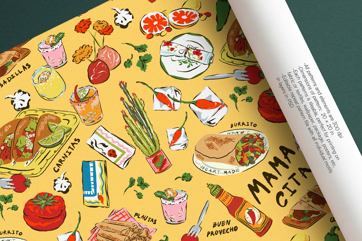 Mexican Plate Patterns and Graphic, a Food Illustration by Nansirins Studio (Photo 3 of 6)