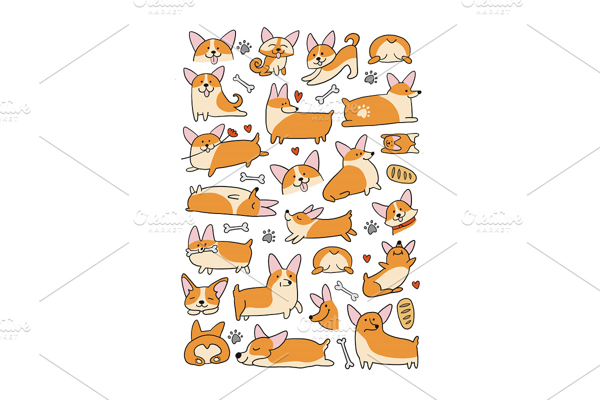 Funny corgi dogs. Vector print, an Animal Illustration by Kudryashka (Photo 2 of 2)