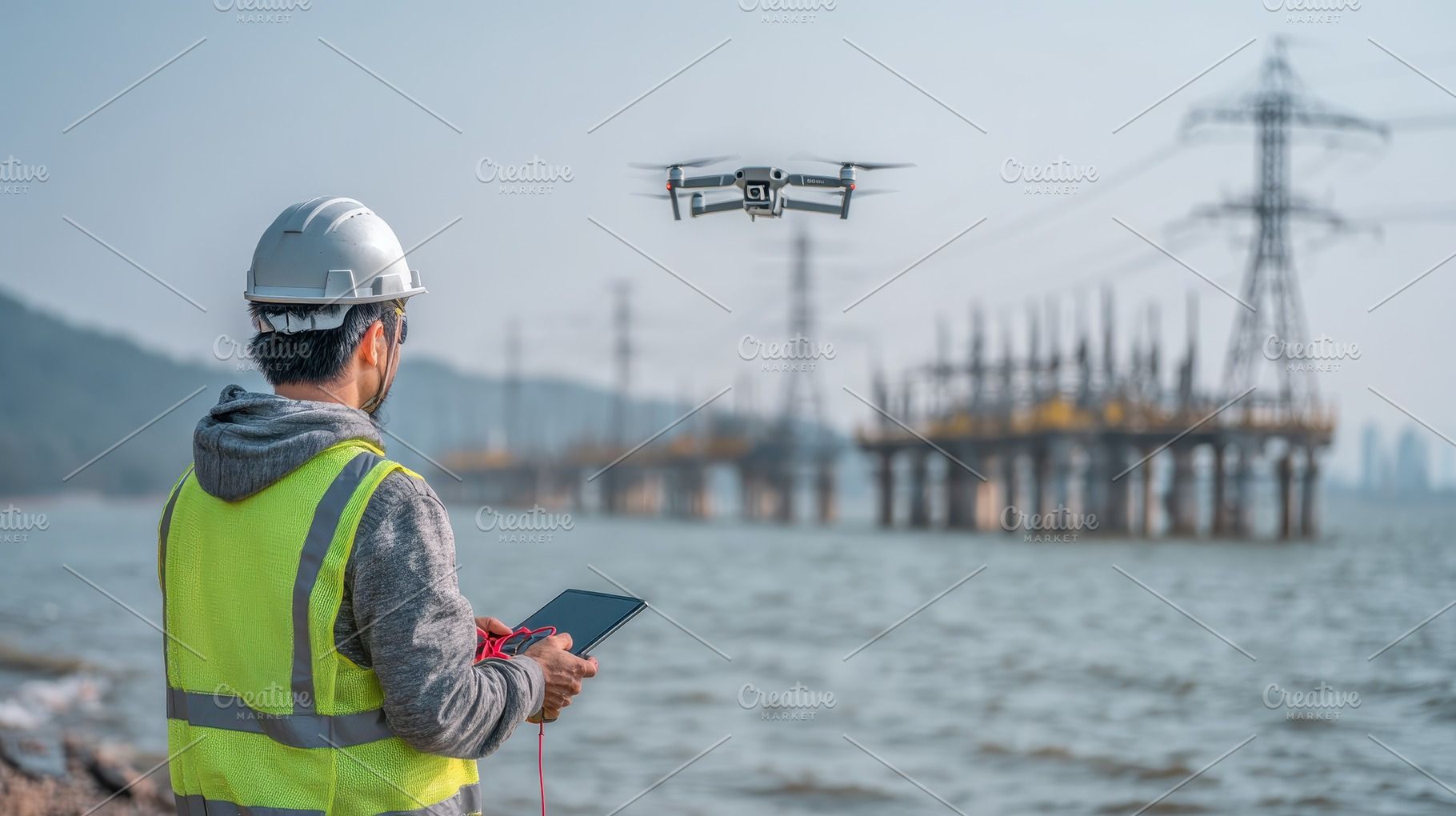 Engineer using drone technology near, a Photo by Pixeness Studio