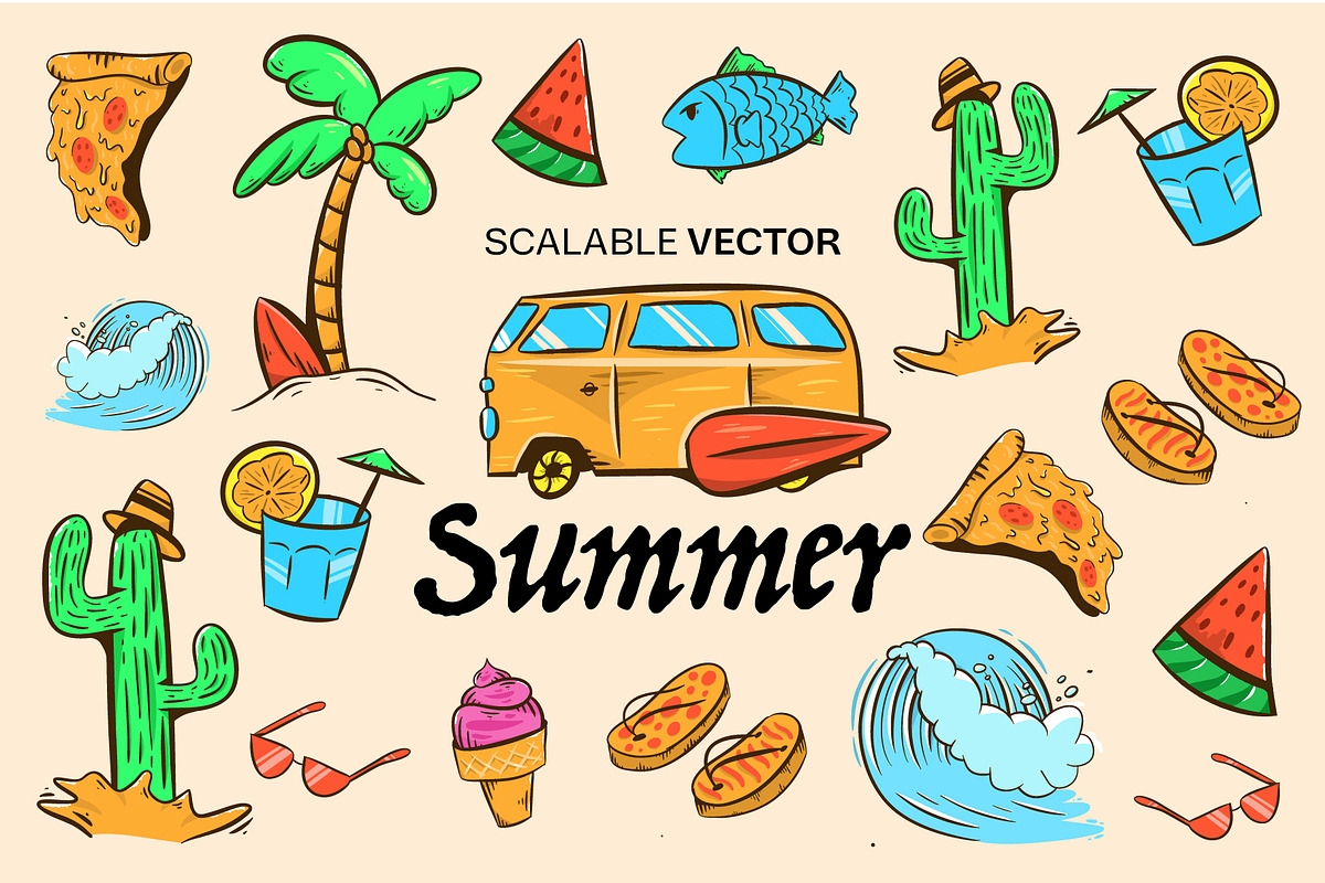 Summer Vector Illustration, an Illustration by TheTrueStroke (Photo 1 of 12)