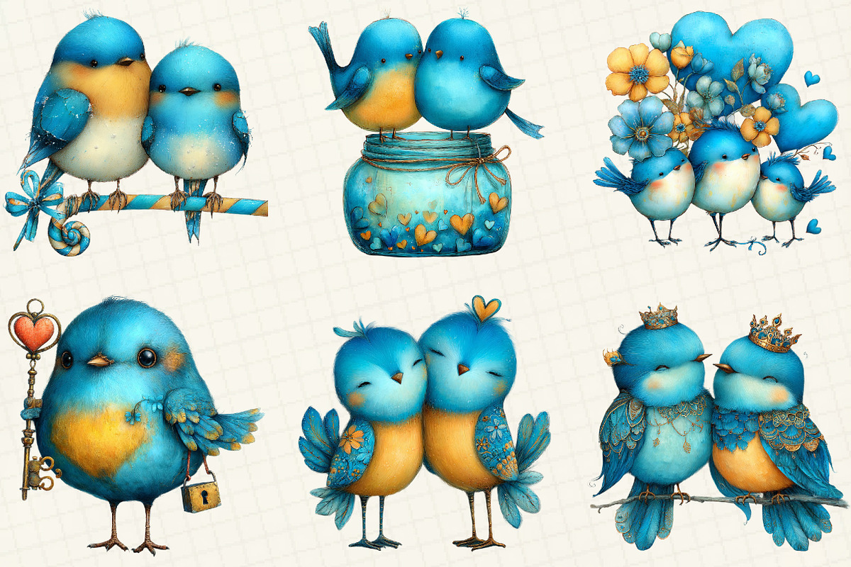 Quirky Valentine Love Birds Clipart, an Illustration by DreamCafeArt (Photo 2 of 6)