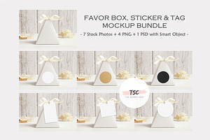 Favor Box/Sticker/Tag Mockup Bundle