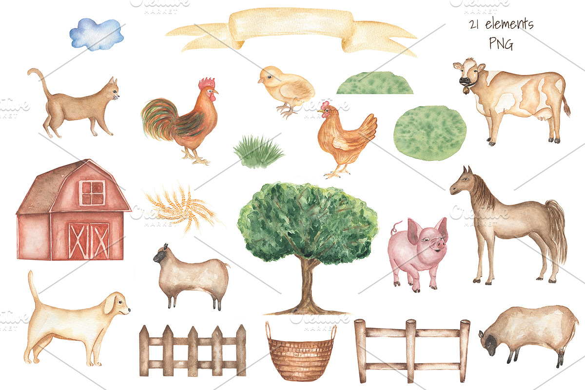 Watercolor Farm life, an Animal Illustration by MayaNavits (Photo 3 of 10)