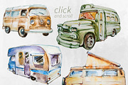 Watercolor Happy Camper Clipart, a Transportation Illustration by ArtCreationsDesign (Thumbnail 2 of 2)