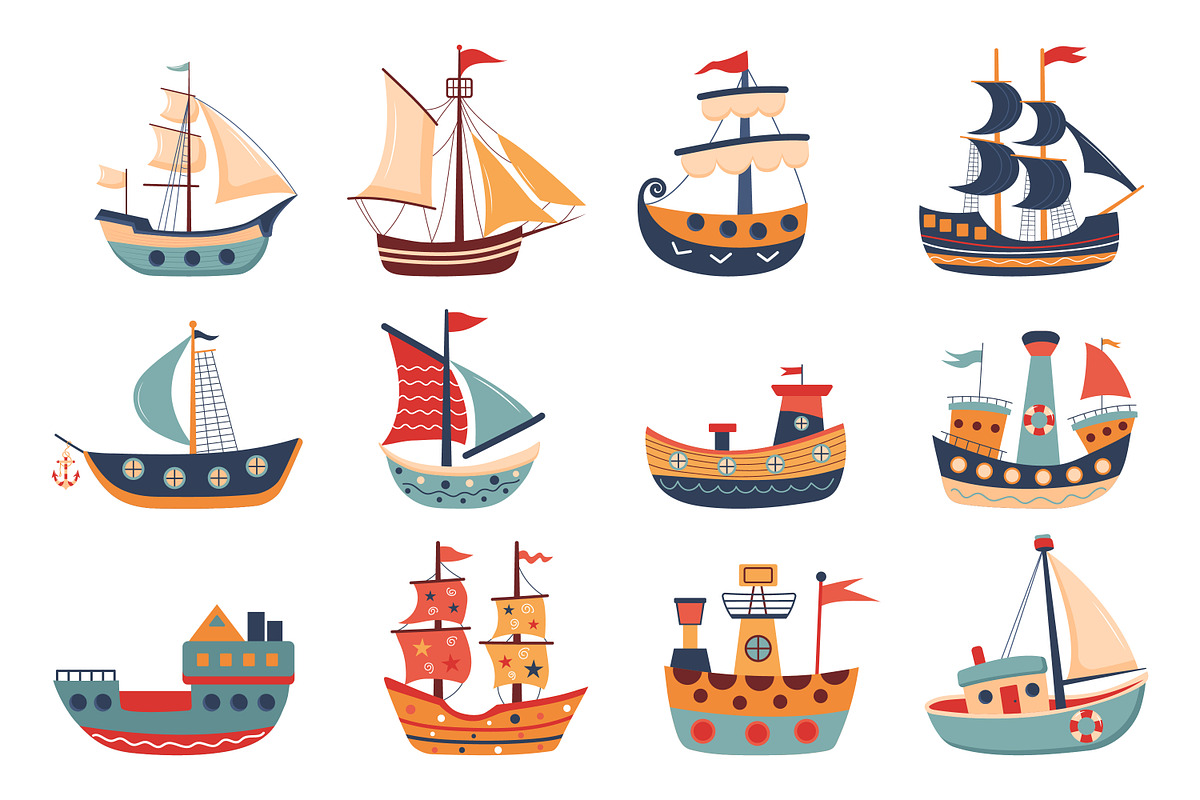 Cute ships set, a Transportation Illustration by JulyGart (Photo 2 of 5)