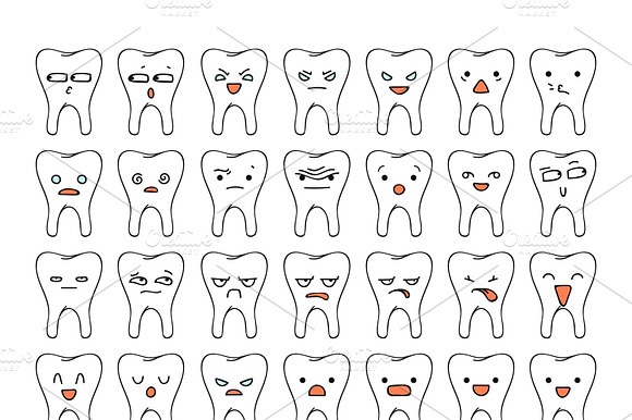 Set 35 Doodle Teeth With Emotions