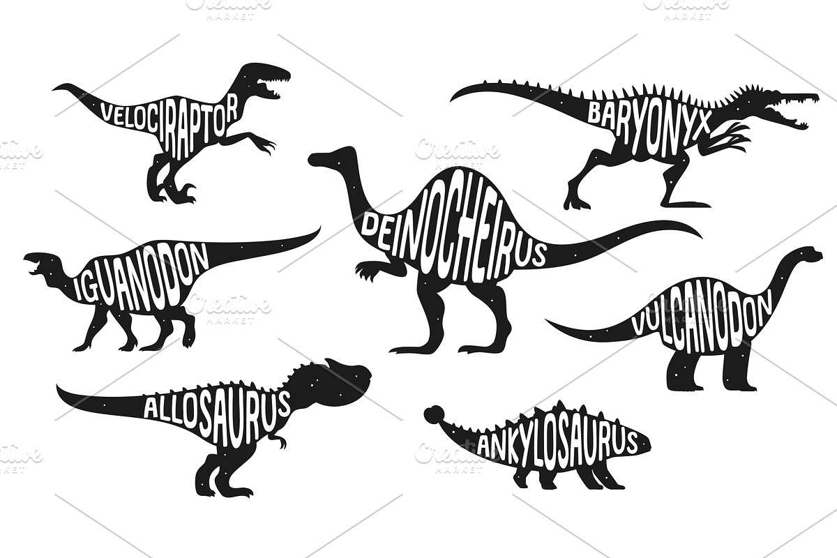Dinosaur silhouette shapes, an Animal Illustration by Vector Tradition