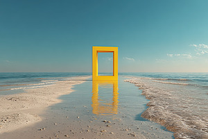 Yellow Frame on Tranquil Beach, an Architecture Photo by Ales Munt
