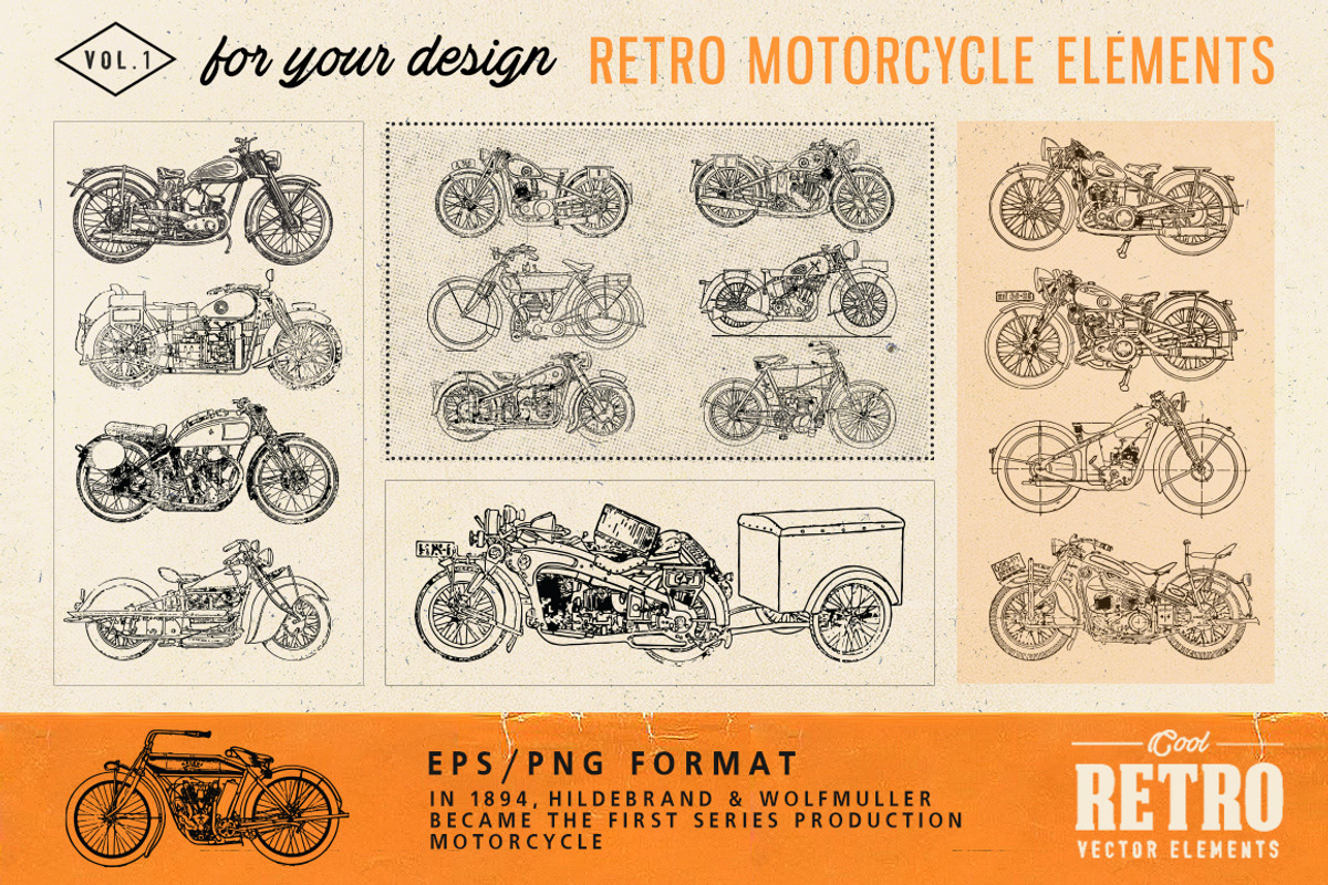 Motorcycle Retro Set, an Illustration by Retro Machine (Photo 5 of 6)