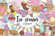 Ice Cream Cone Clipart, a Food Illustration by GlamArtZhanna (Thumbnail 1 of 5)