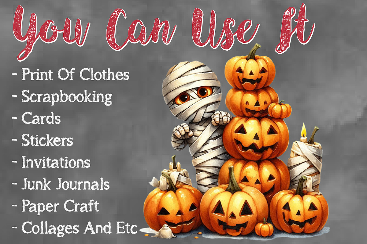 Halloween Mummy with Pumpkin, a Seasonal Illustration by Craft Nest (Photo 5 of 5)