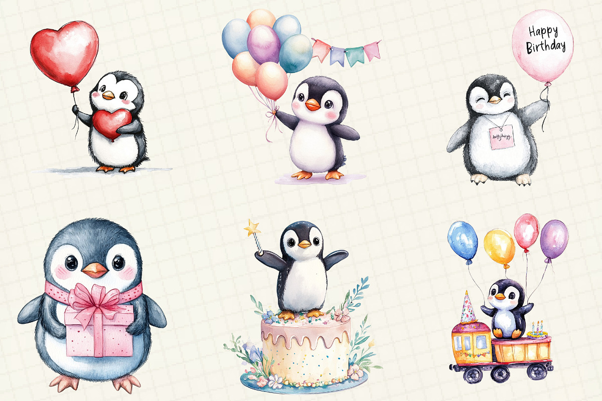 Cute Baby Penguin Birthday Clipart, an Illustration by OK Design (Photo 2 of 5)