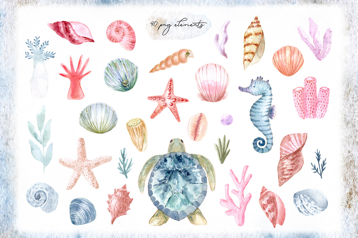 Watercolor Sea Collection. Patterns, an Object Graphic by Slastick (Photo 2 of 7)
