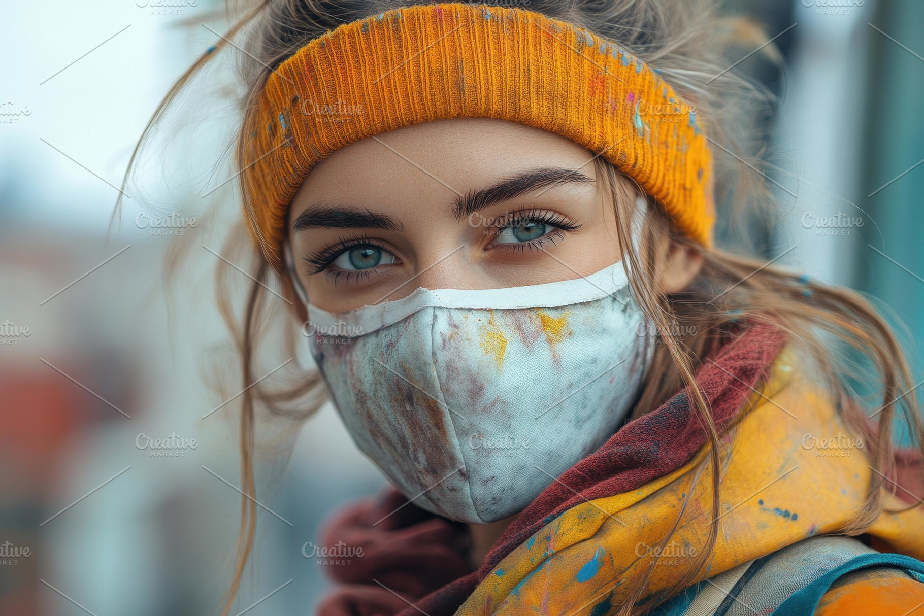Young woman with blue eyes wearing a, a Photo by Tanuart