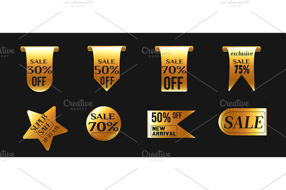 Elegant gold discount badge set, an Object Illustration by art PVP - market