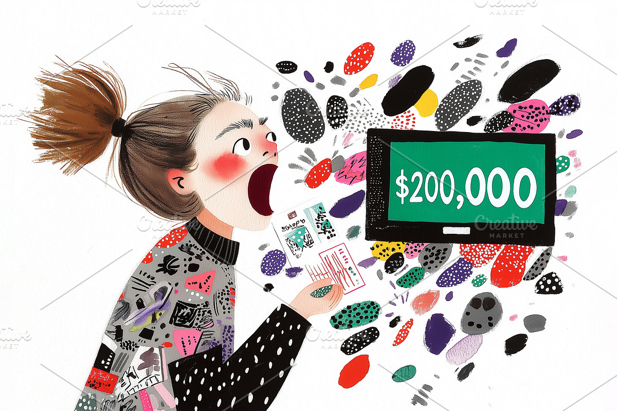 Excited lottery winner screaming, a Person Illustration by Sybillla