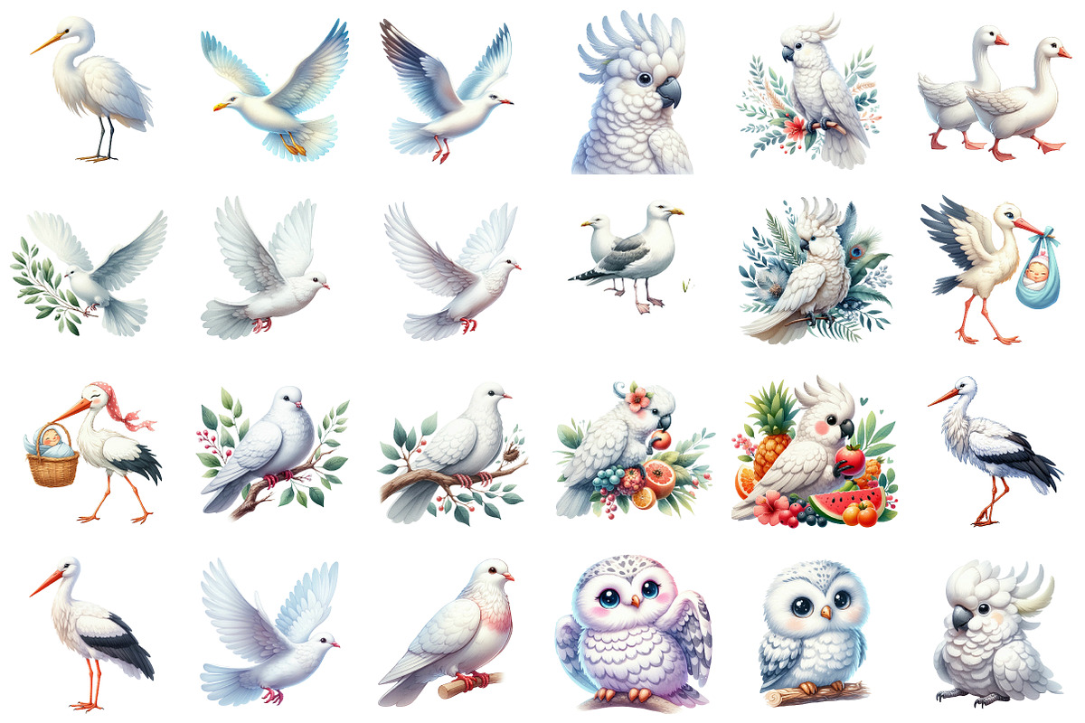 Watercolor White Birds Illustrations, an Illustration by Sublimation Artist (Photo 2 of 6)