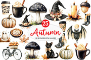 Beige & Black Autumn Clipart, an Illustration by Watercolor design (Thumbnail 1 of 4)