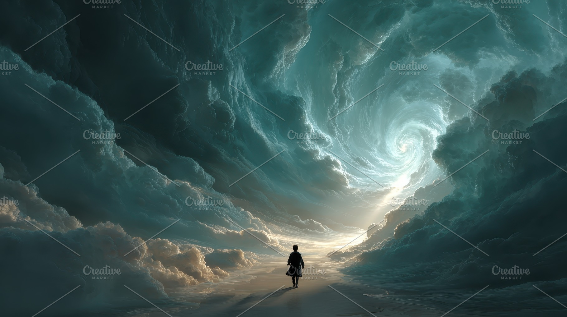 Solitary Figure Walking Towards a Ce, a Photo by Pixeness Studio