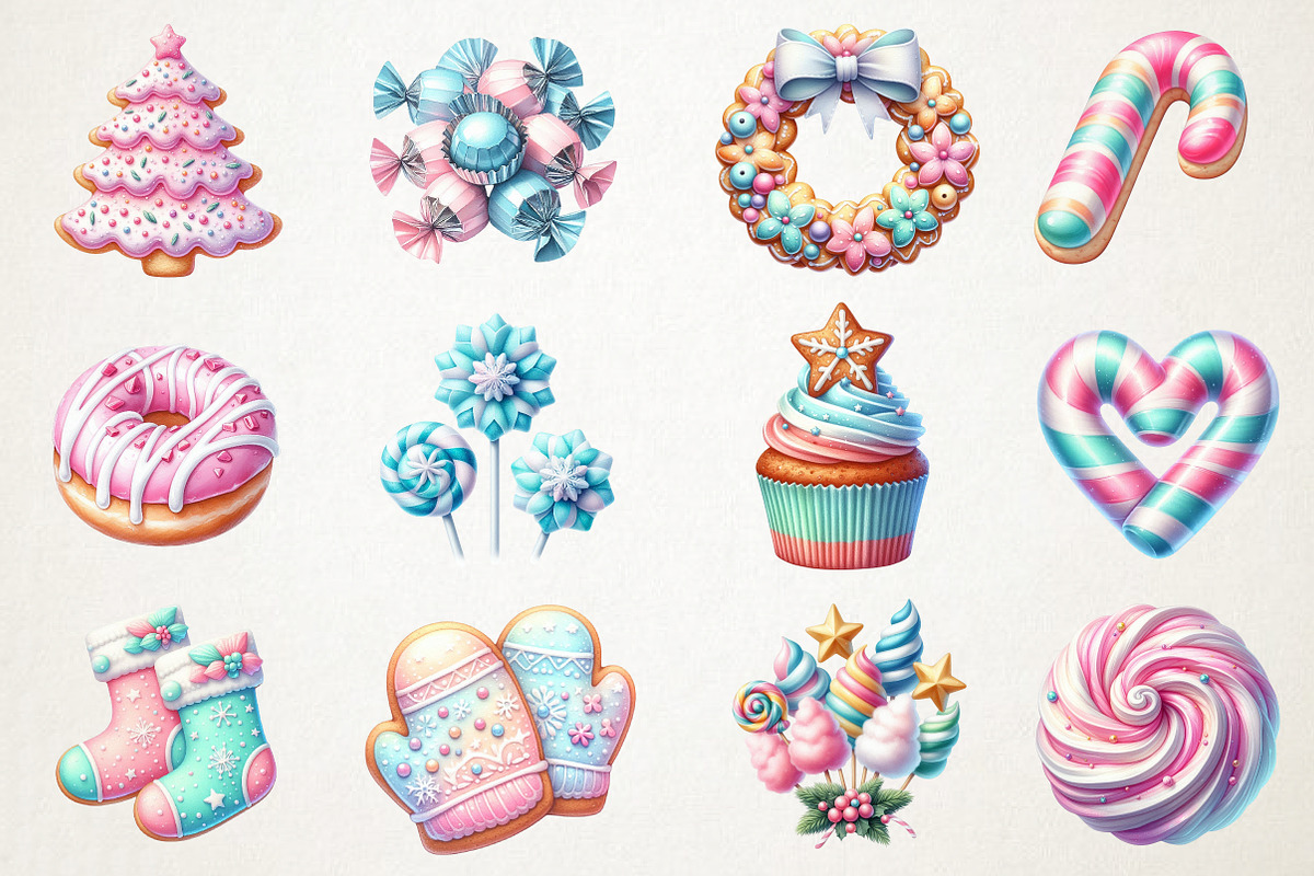 Pastel Christmas Cookies & Candy PNG, an Illustration by RobertsArt (Photo 2 of 5)