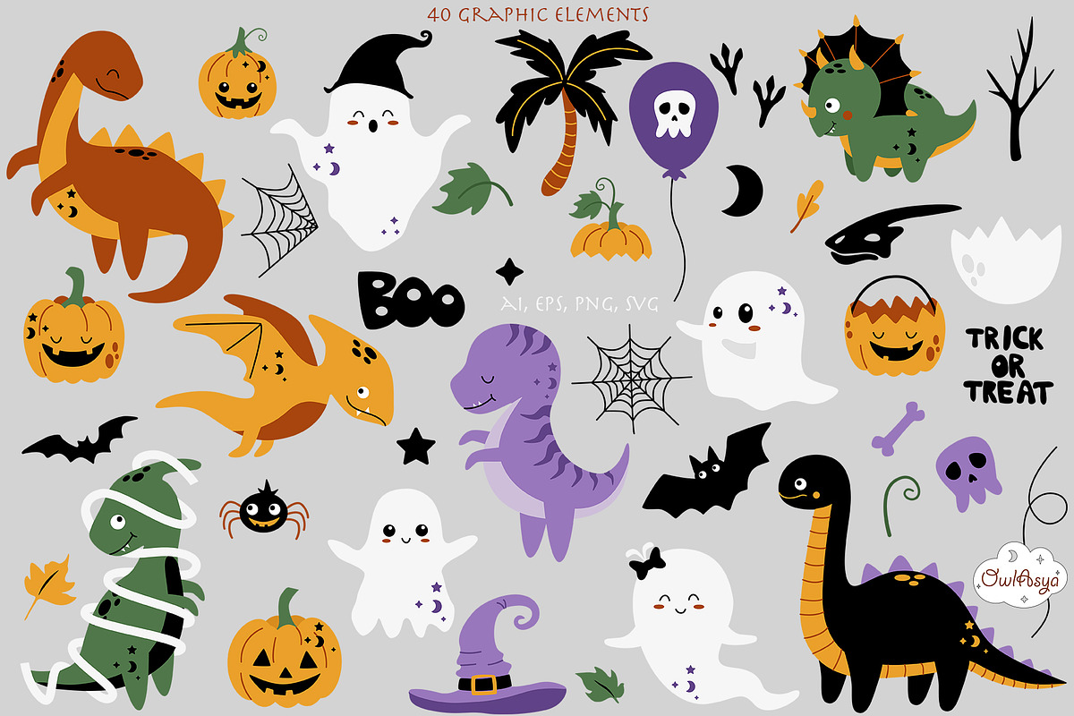 Boo DINO Halloween collection, a Seasonal Illustration by owlasya (Photo 5 of 10)