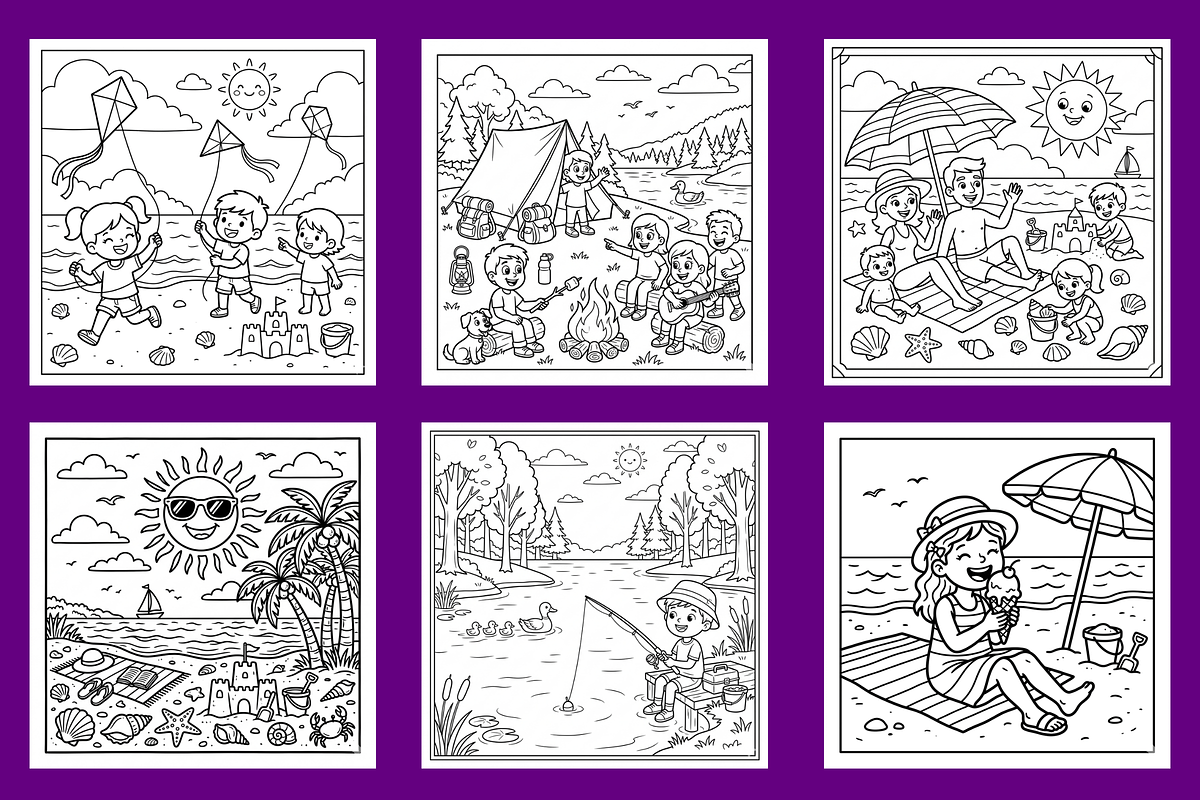 Summer Kids Coloring Pages, a Person Illustration by BerryPieArt (Photo 2 of 3)