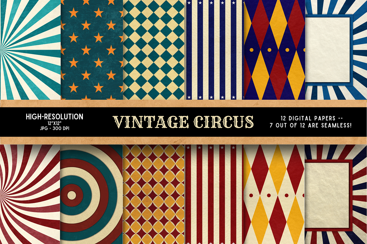 Vintage Circus Digital Paper, a Pattern Graphic by Chromolume Studio (Photo 1 of 23)