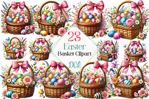 Easter Basket Watercolor Clipart, an Illustration by DreamCafeArt