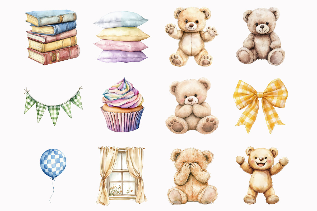 Watercolor Teddy Bear Clipart, a Seasonal Illustration by Design Market (Photo 2 of 5)