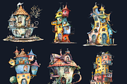 Watercolor Quirky House Clipart, a Decorative Illustration by GiraffeCreative (Thumbnail 7 of 9)