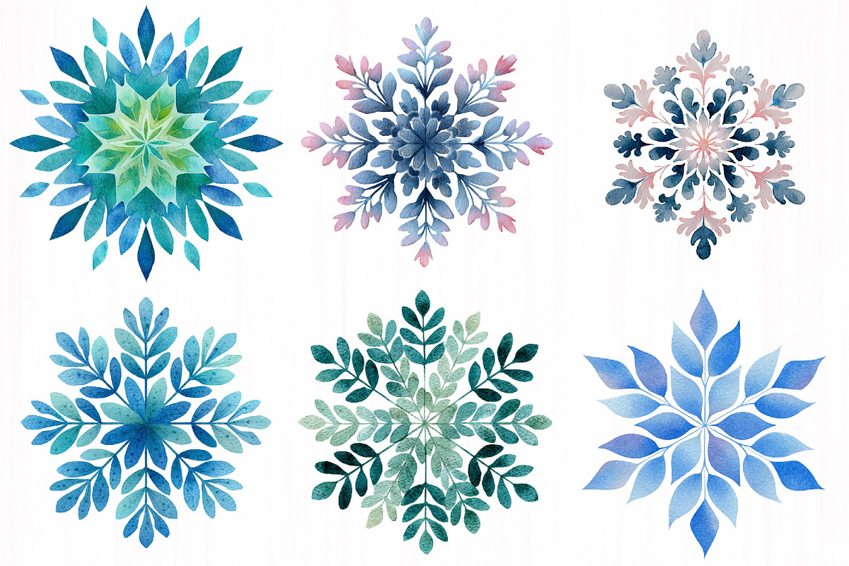 Snowflakes Watercolour Set Clipart, an Illustration by DreamCafeArt (Photo 3 of 7)