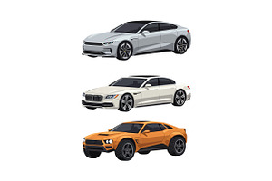 Three stylish cars in a flat design, an Illustration by designvectx