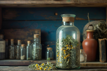 A glass bottle filled with colorful, a Photo by Iftikhar Alam