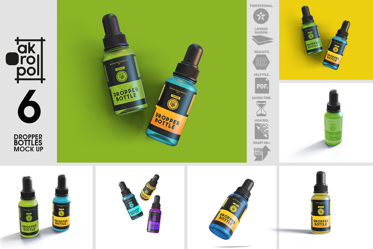 Dropper Bottles Mock Up, a Cups & Container Mockup by akropol (Photo 5 of 6)