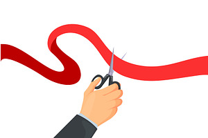 Hand cut red ribbon. Grand opening, an Object Illustration by Stock-Smart-Start