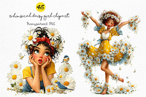 Whimsical Daisy Girl Clipart, a Seasonal Illustration by Craft Nest