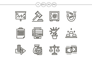 Finance black line icons set